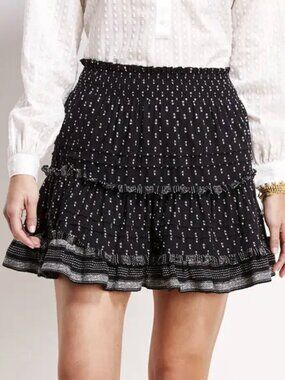 Vineyard Vines Black Jacquard Embroidered Ruffle Mini Skirt Size S